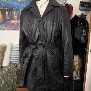 Middlebrook Park Vintage 90s Leather Jacket Mid-Length Waist Tie